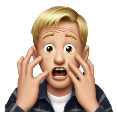 kevin McCallister from Home Alone, putting both hands on his face and screaming of fear. bring the hands down lik he is putting on his cheeks. sticker