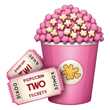 pink popcorn with 2 movie tickets sticker