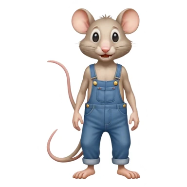 cartoonish skinny drunk hillbilly rat wearing overalls no shirt. standing and talking full body. human eyes. teeth showing sticker