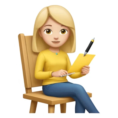 Memoji girl sitting on a chair writing on a sticky note sticker