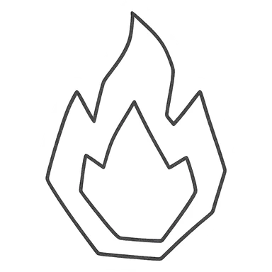 abstract flame shape, hand-drawn geometric outline style, black outline, no color sticker