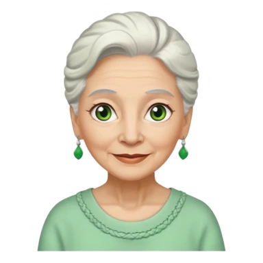 abuela con ojos verdes, pelo blanco, pelo blanco y amarrado, aspecto feliz sticker
