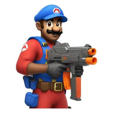 Mario with a nerf gun sticker
