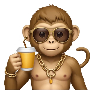monkey with sunglasses and tshirt and chain ang cup  sticker