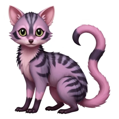 Deep dark pastel bright whitish pale Violet-pink-gradients with darker points Asian painted anime-styled big-eyed shiny glorious divine marked exotic cool beautiful realistic Lykoi-civet-genet-sergal-ocicat-oncilla-animal-Fakémon-hybrid-fursona (full body) sticker