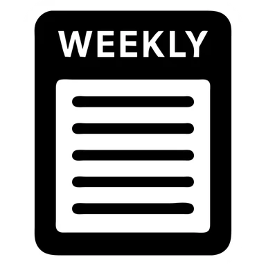 minimal solid white icon for a weekly list on black background, Netflix UI style, simple bold rectangle with seven evenly spaced dashes or lines inside, no text sticker