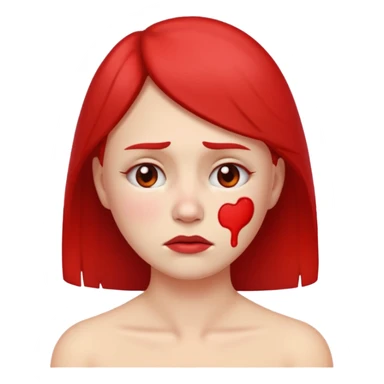 woman emoji with sad face, red patches on jawline and neck, showing discomfort from shaving burn sticker