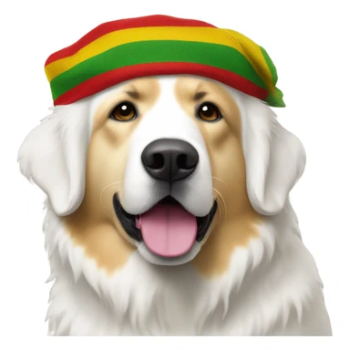 Great Pyrenees with a Rasta cap sticker