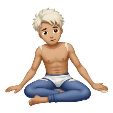 Man on the floor exhausted covered in white lotion sticker