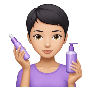 tan girl with pastel purple shirt with black hair & a pixie, doing her skin care sticker