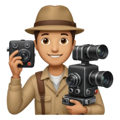 man single large film Camera ,on his shoulder sticker