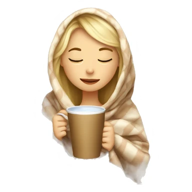 girl inside a blanket sipping coffee eyes closed blonde sticker