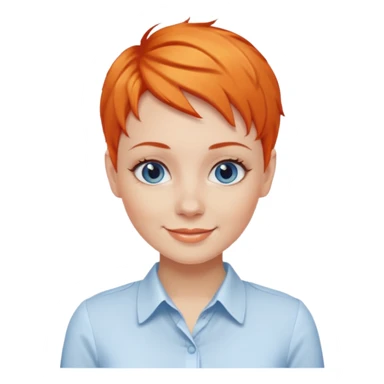 27 year old white woman, orange hair, pixie cut, blue eyes,  wearing a white blouse sticker