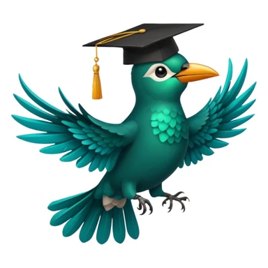 Un colibri con birrete de graduación y que el colibrí sea turquesa oscuro, que este se vea bastante realista  sticker