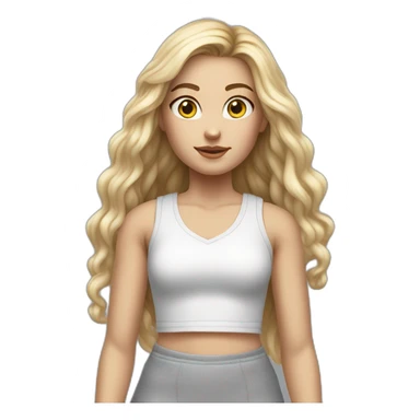 hyperrealist caucasian girl, long straight blonde hair, white v-neck laced crop tanktop, grey tight micro skirt, sneakers sticker