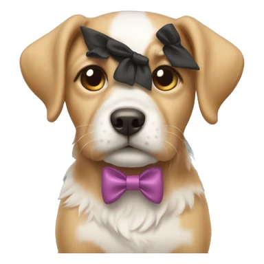 dog wearing a bow sticker