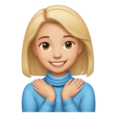 girl putting hands around her neck smiling sticker