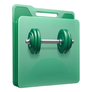 A translucent green plastic folder with rounded corners, elastic string and button closure, clean minimal look, and a dumbbell/gym symbol on the front. sticker