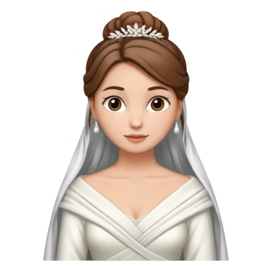 Cuerpo entero, chica blanca, pelo castaño, pelo recogido con mondongos, vestido novia largo con chal invierno sticker