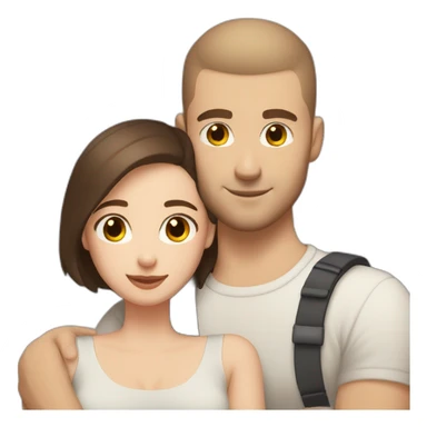 white skin Boyfriend with a light brown buzzcut and medium length dark brown hair girlfriend hugging sticker