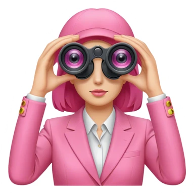 woman in a pink suit looking through two-eyed binoculars, front view sticker