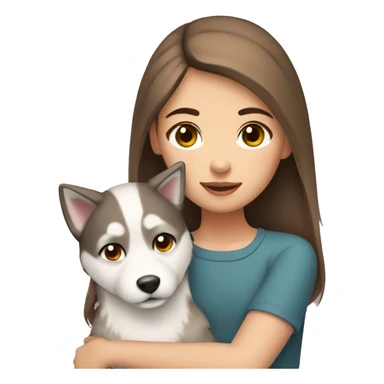 white brown hair girl with brown eyes cuddling a husky dog sticker