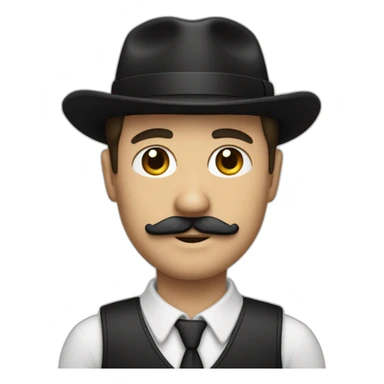 Un homme blanc avec un costume noir et une moustache noire et des cheveux noir plaqué sticker