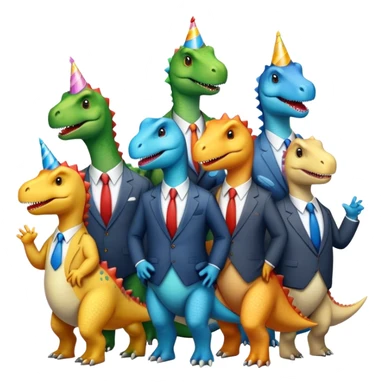different office dinosaurs in office suits celebrating birthday sticker
