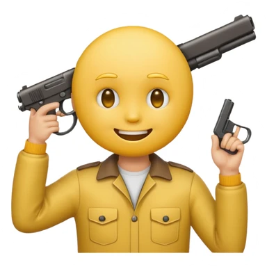 Create a smiling face emoji that’s holding a gun pointed to their head sticker