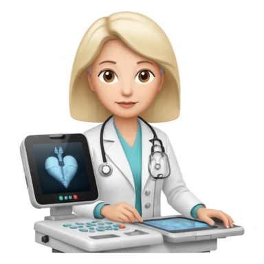 older female doctor working an ultrasound machine sticker