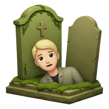 a show of a person falling on a gravestone sticker