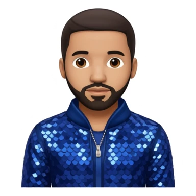 Drake with dark brown hair, indigo sequin outfit sticker