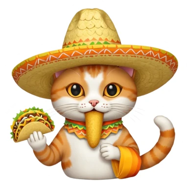 cat with a mexican hat eating a taco sticker