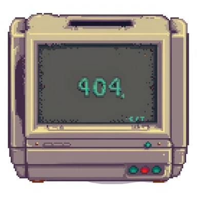 CRT screen cracked with a blinking “404” sticker