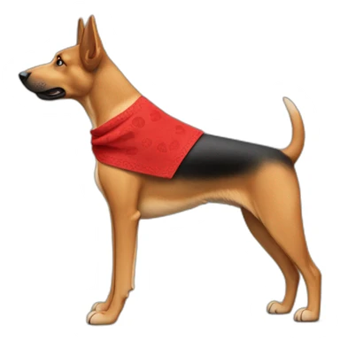 75% Coonhound 25% German Shepherd mix dog wearing small plain red bandana side view full body in profile left facing sticker