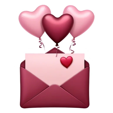 maroon love letter in pastel pink and dark red metallic heart-shaped balloons sticker
