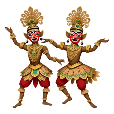 ​Cinematic Realistic Wayang Golek Ayun-ayun Dancers, depicted as intricately carved traditional wooden puppets in dynamic dance poses, adorned with vibrant painted details and expressive features, set against a softly lit stage that evokes centuries of Indonesian cultural heritage, rendered with lifelike textures and dramatic atmospheric lighting, sticker