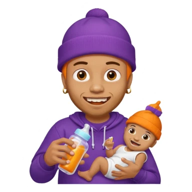 guy with orange beanie with gold teeth grillz holging a baby bottle with purple liquid sticker