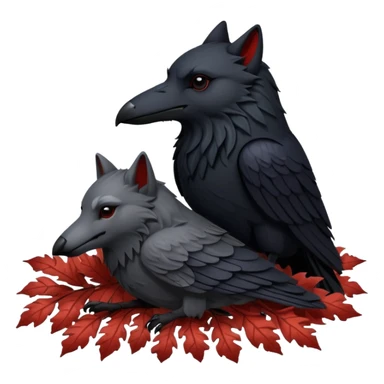 A raven and a wolf curled together with Weirwood leaves beneath them  sticker