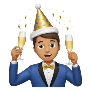An energetic man throws his head back, drinking champagne loudly as the New Year begins. sticker