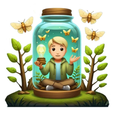 forest mystic character catching glowing idea moth in jar sticker