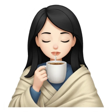 Pale girl with black hair inside a blanket sipping coffee eyes closed sticker