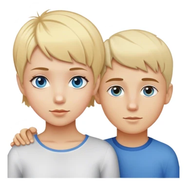Girl with pixie cut blond hair and blue eyes with a boy with blond hair and hazel eyes sticker