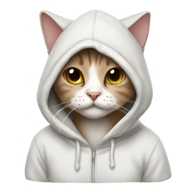 Cat wearing a hoodie and bow sticker