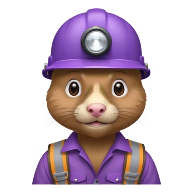 a mole rat, purple helmet, headlamp, brown worker cloth sticker