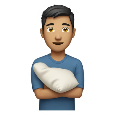 white asian man holding pillow sticker