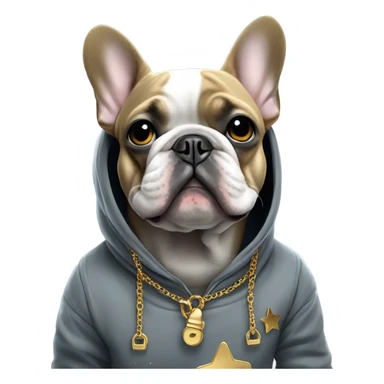 french bulldog in space wearing a gray hoodie and gold chain sticker