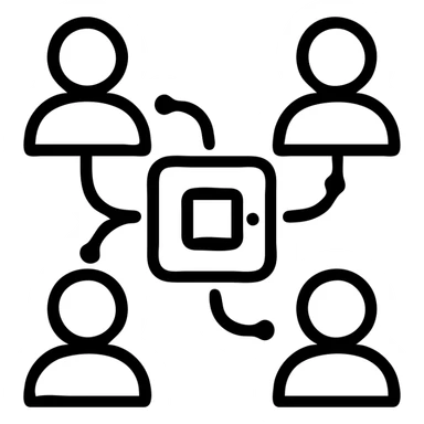 minimalist techy logo for adhubby.com, four founders, collaborative theme, abstract icon with digital or AI elements, monochrome or limited palette, professional and innovative sticker