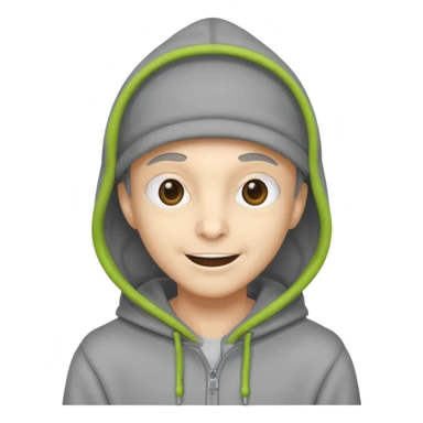 alien in gray hoodie full height, wear hoodie hat, happy sticker