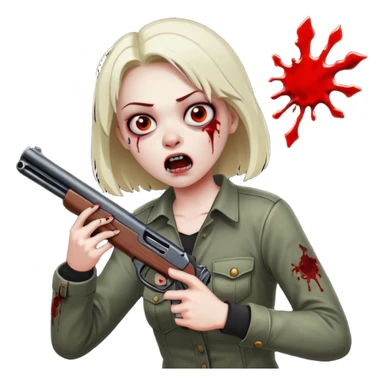 Survivor firing shotgun at zombie, flying blood, intense expression, dark style, no background










 sticker